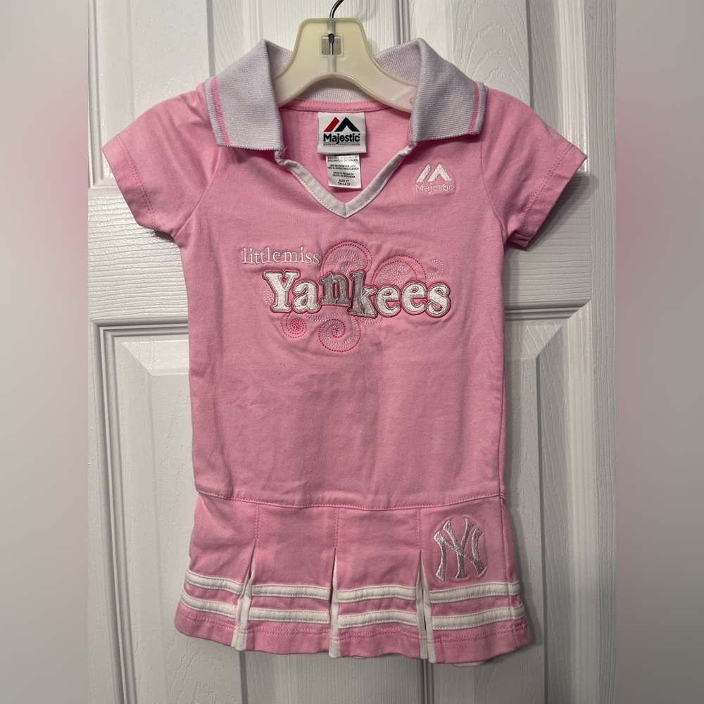 Little Miss Yankees - Pink Pleated Polo-Style Girls Dress - Sz 2T